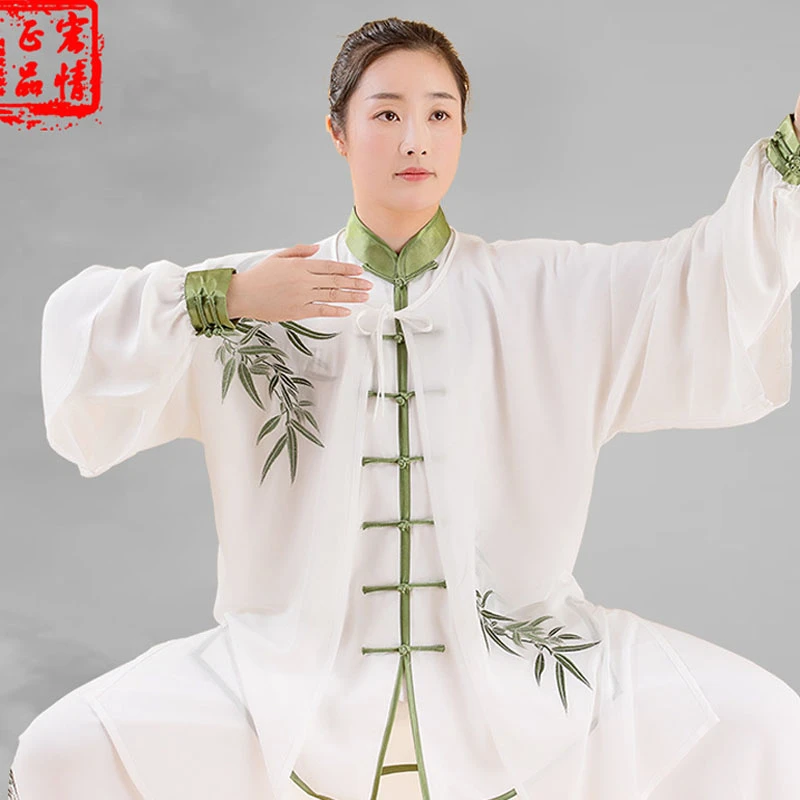 2 елемента Китайски Традиционен Набор от Тай-Чи Ушу Кунг-фу Класическа Практика Облекло Изпълнение Бамбук Източване на Бродерия Обтегач Унисекс Изображение 0