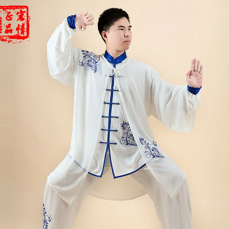 2 елемента Китайски Традиционен Набор от Тай-Чи Ушу Кунг-фу Класическа Практика Облекло Изпълнение Бамбук Източване на Бродерия Обтегач Унисекс Изображение 1