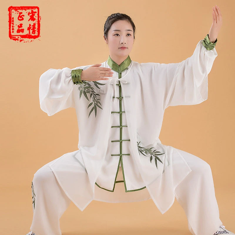 2 елемента Китайски Традиционен Набор от Тай-Чи Ушу Кунг-фу Класическа Практика Облекло Изпълнение Бамбук Източване на Бродерия Обтегач Унисекс Изображение 2