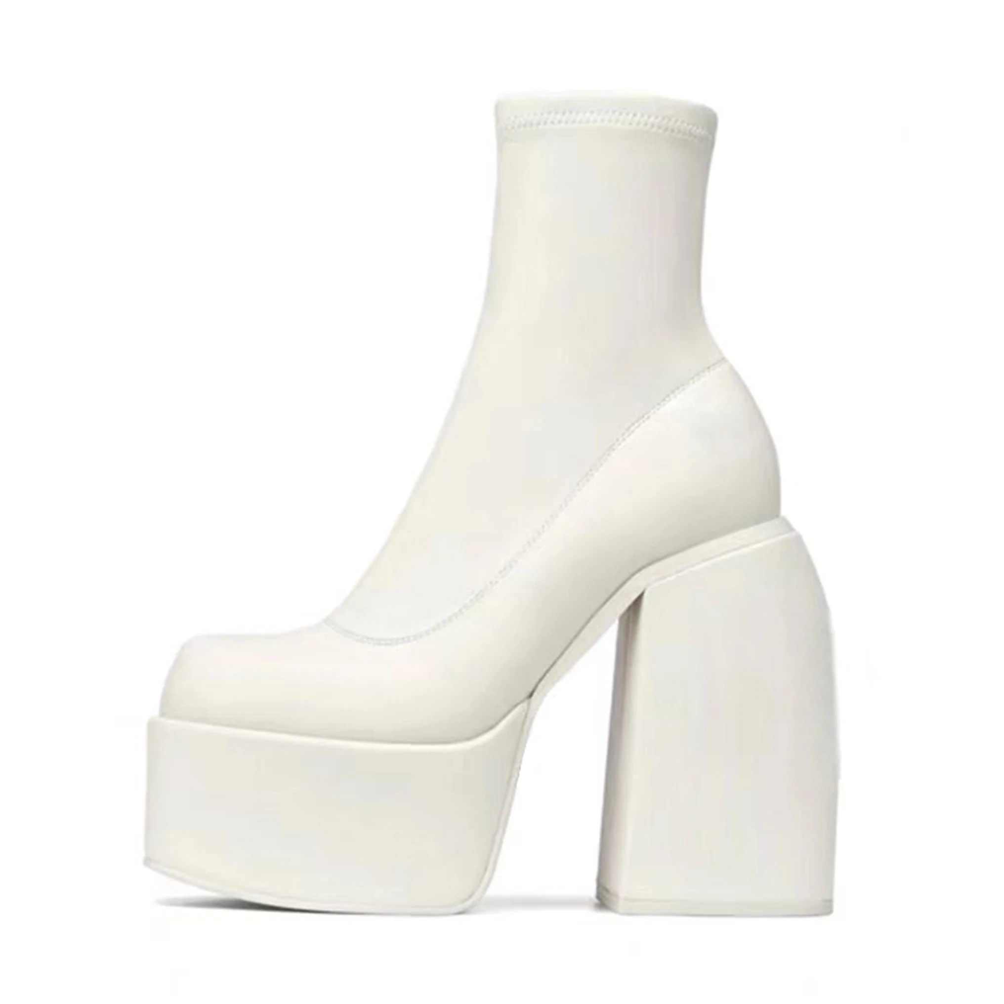 2022 Есенно-зимни дамски обувки matin с кръгло бомбе, дънкови обувки на платформа, ботуши не сужающемся надолу масивна токчета, бяла дамски обувки-големи размери 41, 42, 43 Изображение 3