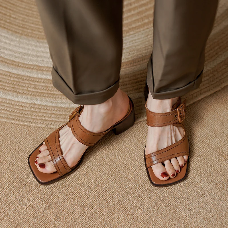 2022 Нови Дамски Сандали, чехли от естествена кожа, Модерен Лаконичен Удобни Ежедневни Пролет-лято обувки с Високи токчета, Дамски чехли Изображение 5