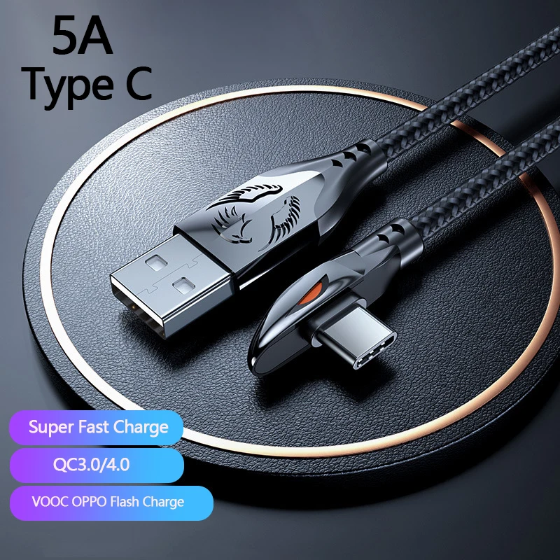 66 W USB Type C Кабел Eagle 90 Градуса Бързо Зареждане за Xiaomi Samsung, Huawei Бързо Зареждане на USB C Кабели Ъглов Мобилни Игри Кабел Изображение 0