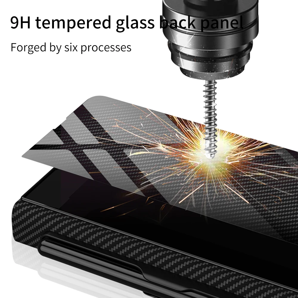 GKK Кожен Калъф С един Слот За Химикалки, изработени От Закалено Стъкло За Samsung Galaxy Z Fold 3 5G Пълна Защита на Твърд Калъф За Samsung Z Fold3 5G Калъф Изображение 4