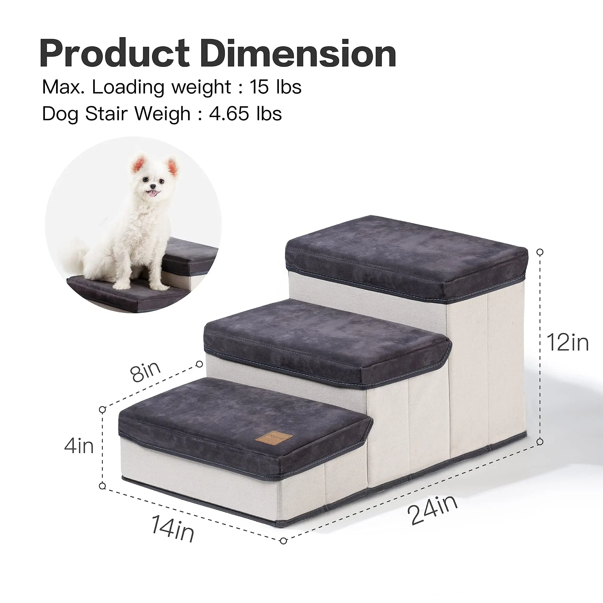 Mewoofun Стълба за кучета за малки кучета Сгъваеми 3-диференцирани стъпала и за кучета за дивана-легло могат да се Настанят до 15 кг Средни стълба за кучета в наличност в САЩ Изображение 4