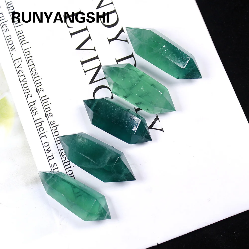 Runyangshi 1бр 40-50 мм Естествени зелени кристали флуорит градешки камък пилинг двойна тупираните crystal колона Crystal craft Изображение 0