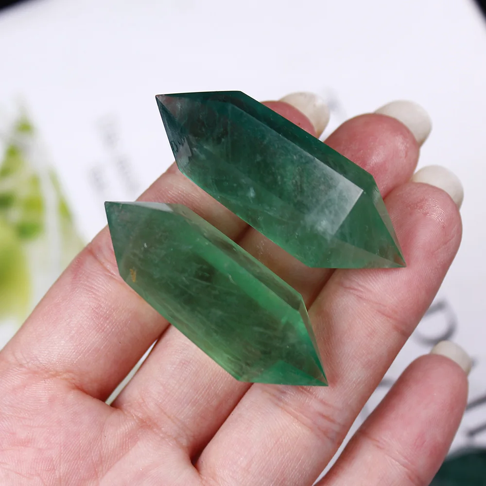 Runyangshi 1бр 40-50 мм Естествени зелени кристали флуорит градешки камък пилинг двойна тупираните crystal колона Crystal craft Изображение 1