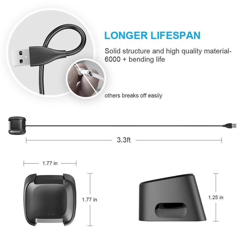 USB кабел За зареждане на Смарт часа Fitbit Versa, Бързо Зарядно Устройство, Зарядно устройство, Поставка За Часа Fitbit Versa 2, Аксесоари За Часовници Изображение 1