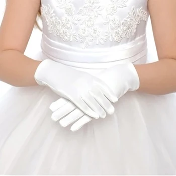 1 чифт Нови Модерни Детски Бели Ръкавици За момчета и Момичета, Етап Ръкавици За изказвания, Рокля от Еластична Ликра, Сватбени Ръкавици с цветя модел За Момичета