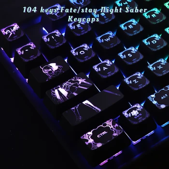 104 клавиша/, определени за Fate /stay Night Saber Механична клавиатура Капачки за комбинации Corsair K70 K95 Razer Cherry висок клас с подсветка