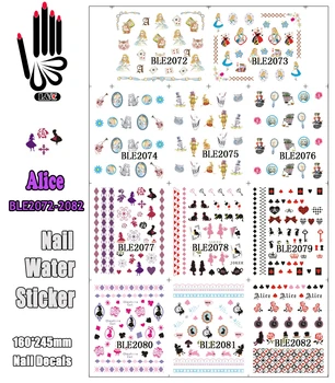 11 Листа/лот Стикер за вода BLE2072-2082 Стикер за дизайн на ноктите с шарките на Алиса и лък за декорация на нокти (11 ДИЗАЙНИ В 1)