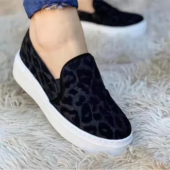 2022 Дамски ежедневни парусиновая обувки с леопардовым принтом на дебела подметка в европейския и американския стил 2601