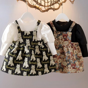2022 Есенна пола на подтяжках за момичета, детски долна риза, пролетно-есенен детски сладък обикновен костюм в чужд стил