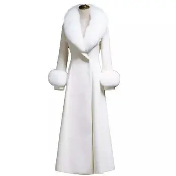  3XL!Бялата Вълна Палто Дамско Палто Японска Есен Меховое Палто С Кожа Яка Топло Дълго Палто, Вълнена Модерно Зимно Яке С Жените