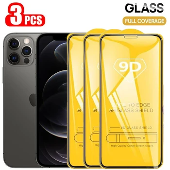 3ШТ 9D Закалено стъкло за iPhone 14 13 12 11 Pro Max Защитно фолио за екран за iPhone X Xr Xs Max 7 8 6 Plus SE2020 Пълно защитно стъкло