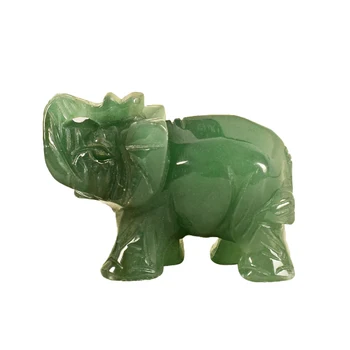 5 см Честит Слон Фигурка на Животно Украшение Ръчно изработени Изкуствен Зелен Авантюрин Нефритови Камък Статуя на Слон Занаят Декор