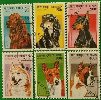 6 БР., Пощенска марка Бенин, 1997, Марки за кучета, Марка за домашни любимци, са подбрани марка, се Използва пощенска марка