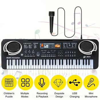 61 Ключови Детска Електронна Клавиатура на Пиано С Микрофон Музикален Инструмент USB Цифров Електрически Орган Подаръци Играчки за деца