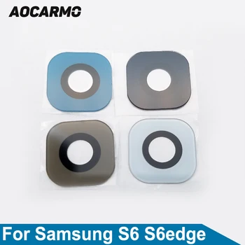 Aocarmo За Samsung Galaxy S6 S6edge Edge G9200 G9250 Задната Част На Задната Капачка На Обектива На Камерата Със Стъклен Капак С Подмяна На Самозалепващи Етикети