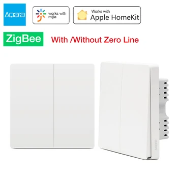 Aqara Стенен Прекъсвач ZigBee Smart Zero Line Fire Wire Light Дистанционно Управление Wifi Ключове Без Нейтрали За Mi Home Apple Homekit