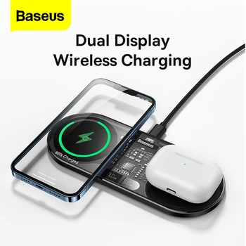 Baseus 20 W Qi Безжично Зарядно Устройство За Airpods iPhone 13 Pro С Двоен Дисплей Безжична зарядно устройство ще захранване на Панел За Samsung S21 S10 Безжично Зарядно Устройство
