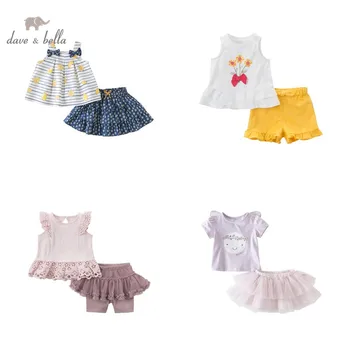 DBJ13117 дейв bella/ летни комплекти дрехи от окото на материал с цветен модел на пеперуда за малки момичета, сладки бебешки комплекти, детски костюм от 2 теми