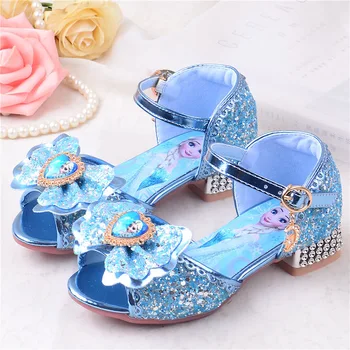 Disney girls замразени обувки на принцесата на висок ток, нови летни сандали за момичета, детски ежедневни обувки EU 26-36