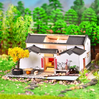 DIY wooden Куклена Къща Гама Комплект Миниатюрни Китайски Сграда С Мебели Лесен Куклена Къща Roombox Събрани Играчки За Деца