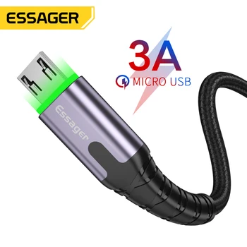Essager Micro USB Кабел 2.4 A Бързо Зарядно Устройство 3 М Кабел Microusb за Huawei, Xiaomi Led Тел Android Телефон, Зарядни устройства, Кабели За Данни Mobile