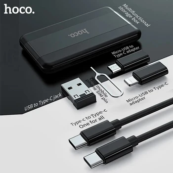 Hoco 6 в 1 Универсално Smart-адаптер Кутия За Съхранение на Micro USB Кабел Type C Адаптер кабел за зареждане, Определени За iPhone Xiaomi Пътна Чанта За Съхранение