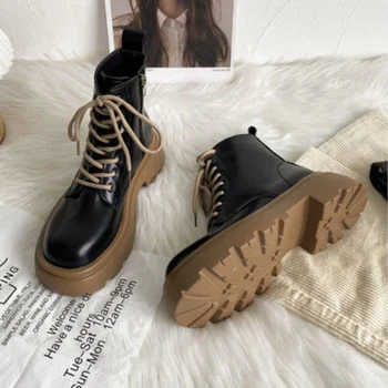 HOUZHOU/женски ботильоны; колекция 2022 г.; сезон Есен-зима; обувки на платформа в готически стил; Гумена Дизайнерска Кожена Удобни обувки