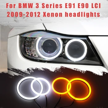 LED SMD Памук Лампа Пързалки Angel Eye Halo Пръстен DRL Комплект за BMW Серия 3 E90 E91 ИРТ 2009-2012 Ксенонови Фарове
