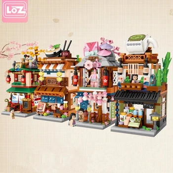 LOZ 4 В 1 Мини Блокчета Сцена с Изглед Към Град кафе-сладкарница Магазин на Архитектурни Модели и Тест За Изграждането на Коледна Играчка За Деца