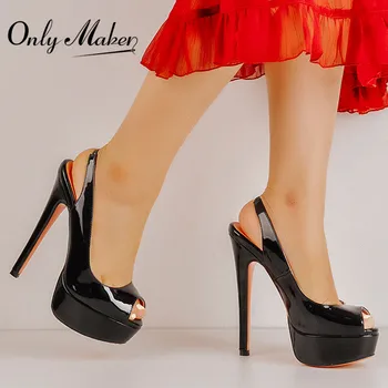 Onlymaker/ дамски сандали на платформа и висок Тънък ток с отворени пръсти, чубрица леопардовые обувки-лодка с тока и каишка, многоцветни вечерни модела обувки