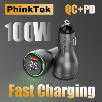 PhinkTek 100 W Дигитален Бързо Зареждане Зарядно Устройство за Метал Тип C PD 100 Вата и USB QC3.0 18 Вата за iPhone Samsung Лаптоп Macbook Зарядно Устройство