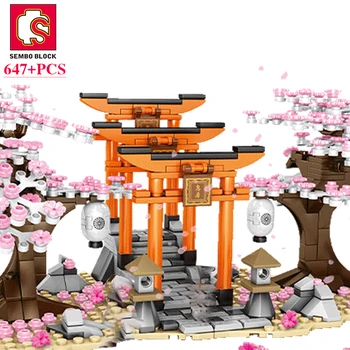 SEMBO 647PCS Сакура Блокове идеи Град Черешов Цвят Японската Сакура Дърво Къща Мини Изглед Към Улицата Модел Строителни Играчки на Децата