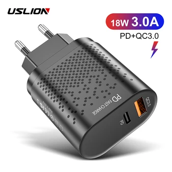 USLION 18 W USB Зарядно Устройство PD3.0 QC3.0 Бързо Зареждане Зарядно Устройство За Мобилен Телефон Бързо Зареждане На 3.0 Адаптер За iPhone, Samsung, Huawei, Xiaomi