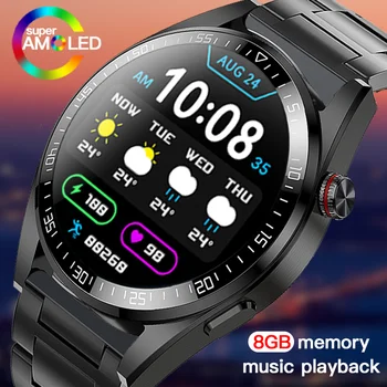 ZODVBOZ Смарт Часовници За Мъже Винаги Показване на Време На Екрана На 8 г Памет Възпроизвеждане на Музика с Bluetooth Повикване AMOLED Smartwatch За Huawei, Xiaomi