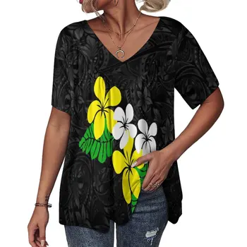 Боя графити По поръчка на Тениска С Принтом Дизайн на Тихоокеанския остров изкуство Полинезия блуза с V-образно деколте Дамски Висока Еластичност на Женската Топ