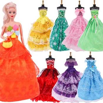 Боядисана облекло за кукли Barbiees, 1 вечерна рокля + 4 предмета, различни аксесоари за кукли Barbiees 11,5 инча, дрехи за момичета