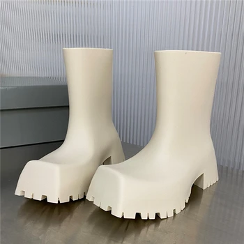 Водоустойчив дамски Непромокаеми обувки с квадратни пръсти На Дебела подметка, Къси Ботильоны на платформа, обувки на 