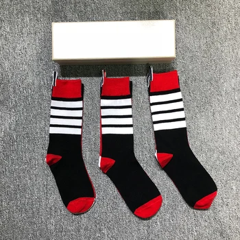 Дамски чорапи TB води до пренебрегване том в Корейски Стил, Изработени По Поръчка Многоцветни Чорапи на Райета с 4 Ленти, Модни Дишащи Ежедневни дамски Чорапи в Стил Харадзюку