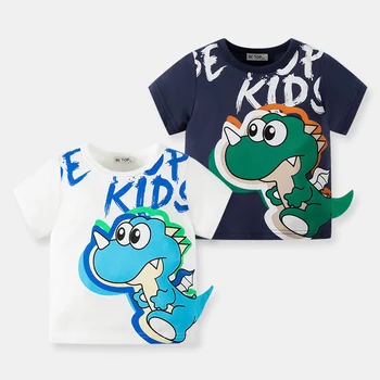 Детска лятна тениска с къси ръкави за момчета от 12 м-7 години със съраунд динозавром, памук топ с анимационни герои