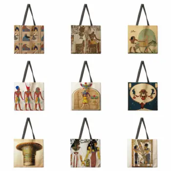 Египетската живопис с маслени бои печатна чанта Африканска жена с модерна Дамска чанта пазарска чанта Младежка черна кафява чанта на рамото за момичета Плажната