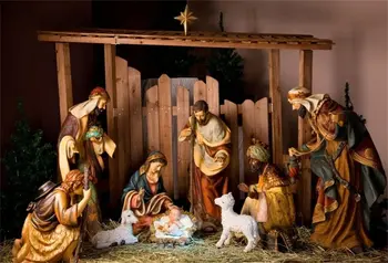 Коледни Ясли Сцена Фигури на Исус Мария Йосиф Овце и Маги Вяра Историята на Коледа Христос е Детето на Сцената на Стенно Изкуство