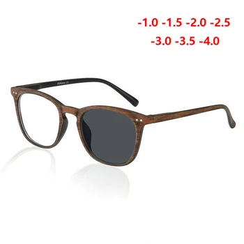 Лещи-Хамелеон, Овални Очила за късогледство, готови ретро-дървени Слънчеви Фотохромичните Очила за късогледство, диоптър 0 -1,0 -1,5 - -4,0
