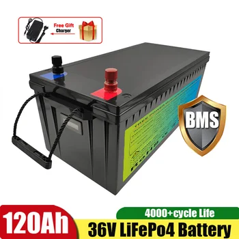 Литиева Акумулаторна батерия 36V 120Ah Lifepo4 Акумулаторна Батерия с 100A BMS за Слънчевата Система 108 лири за Тралене на моторна Лодка + Зарядно Устройство