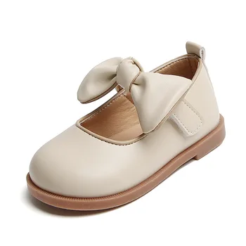 Малки кожени обувки с квадратни пръсти, За момичета; Сезон пролет-есен; Нови детски обувки на плоска подметка; детска Ежедневни детски обувки с лък в стил ретро; Mary Jane; Ежедневни детски обувки