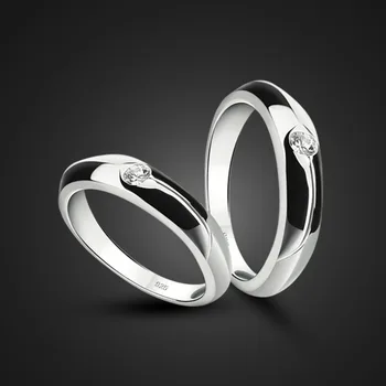 Модно дамско пръстен от сребро, Просто 100% Твърдо пръстен от сребро 925 проба, Класически чифт пръстен, Мъжки и Дамски бижута за годеж, подарък