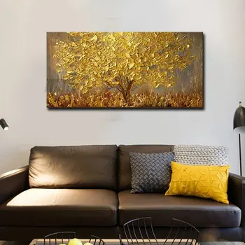 Начало Декор Чиста Ръчно рисувани с маслени Бои Златното Дърво Дебела Текстура Горещо Надувательство Платно Ядрото на Индивидуални