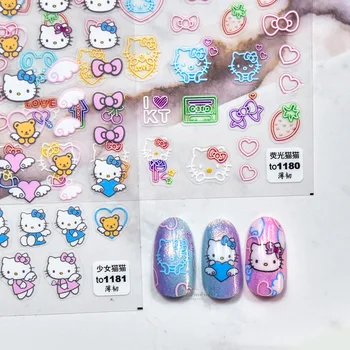 Нови Лепило Сладки Стикери За Нокти, Hello Kitty 5d Флуоресцентни Стикери За Нокти, Hello Kitty Melody Декоративни Играчки